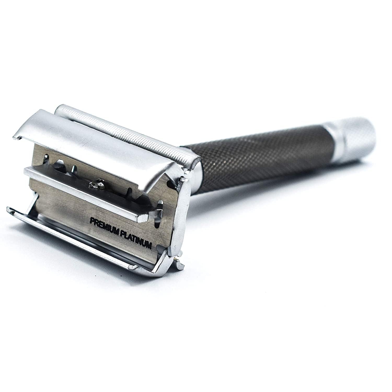 Parker 74R Graphite Gray – Long Handle Butterfly Open Safety Razor for Men | Heavyweight Double Edge Wet Shaving Razor with 5 Premium Blades