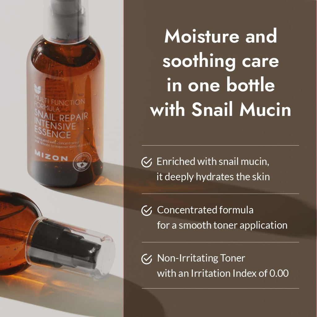 MIZON Snail Repair Intensive Toner with Snail Mucin Hyaluronic Acid Adenosine Centella Asiatica Moisturizer Fine Line Treatment Safe Formula Korean Skincare (3.38 fl oz)