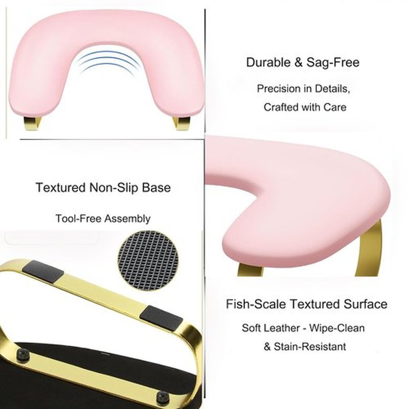 Ankysasky U-shaped Arm Rest for Nails Tech, Nail Arm Rest with Detachable Brackets Microfiber PU Leather Manicure Hand Rest Pillow for Nail Tech Must Haves Manicure Tools (Pink with Metal Legs)