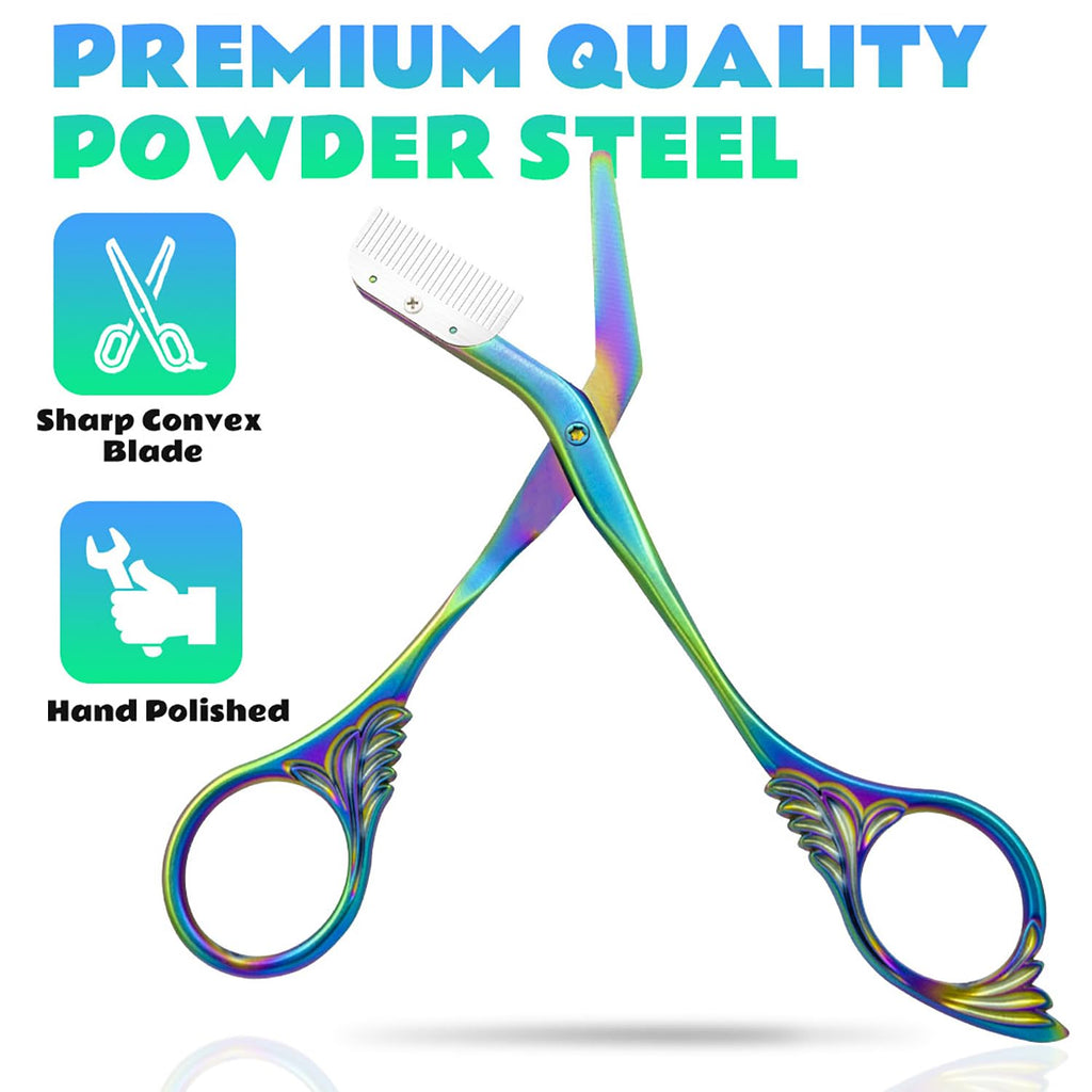 DINNAT Eyebrow Trimmer Scissor With Comb, Eyebrow Trimmers, Professional Precision Eyebrow Trimmer, Eyebrow Trimmer Scissors with Combs, A Must-have Makeup Tool (Color Titanium)