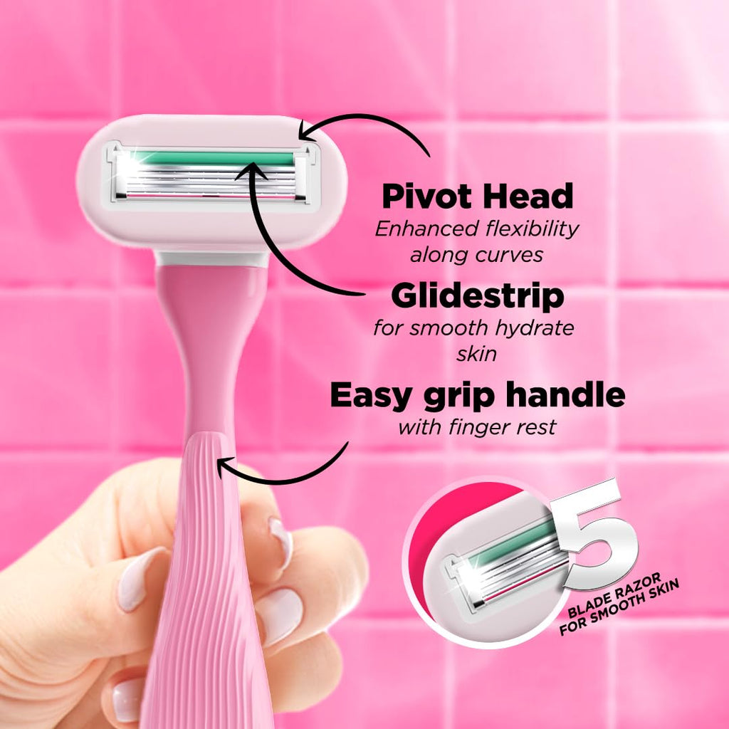 Floren Body Razor | 3 cartridges + 1 handle (5 blades) | Eurpoean Blades | Body hair removal, Aloe Vera Strip, Super Smooth Razor, Hair Removal from hands, legs, Bikini and arms
