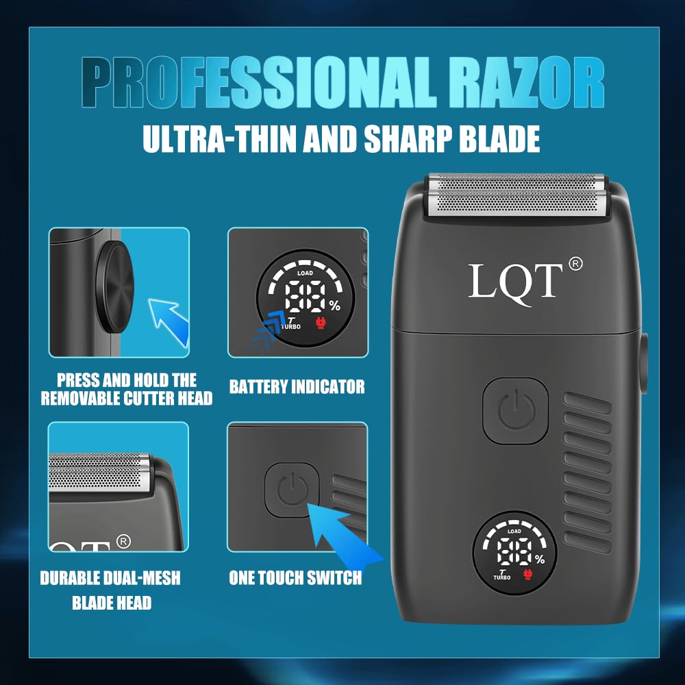 Hair Clippers for Men with LED Power Display, 4-Piece Professional Grooming Kit with Hair Clipper, Detail Trimmer, Foil Shaver & Nose Trimmer, Complete Cordless Set for Home Barber Use (Black)