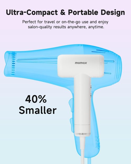 Momax High-Speed Hair Dryer - Mini Blow Dryer with 110,000 RPM Motor, Ionic Technology, Portable Design