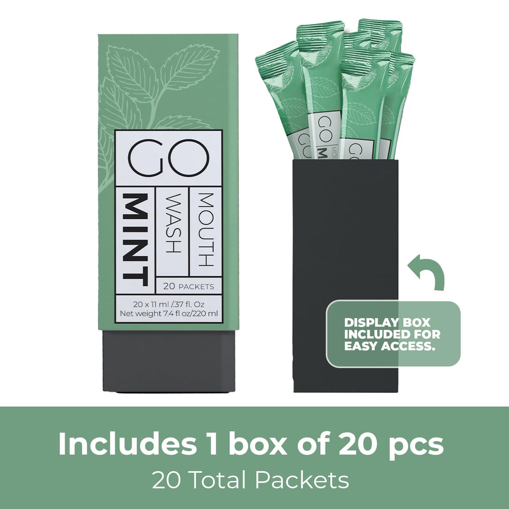GO Travel Size Mouthwash Packets – Individual sachets for Fresh Breath - TSA Compliant - Smart Packet Design to Reduce Travel Bottle Waste - Liquid Mint Flavored Portable Bulk