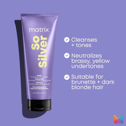 Matrix So Silver Purple Hair Mask - Deep Conditioning for Damaged Blonde & Silver Hair | Neutralizes Yellow Tones