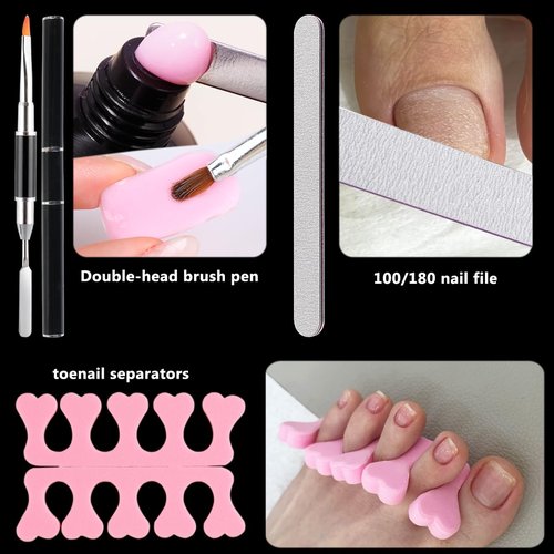 Fcozpjk 300PCS Toenail Extension Dual Form for Poly Gel, Full Cover Square French Tips Reusable Molds for Pedicure Nail Art Builder Tools with Brush Nail File Separators Salon Supplies
