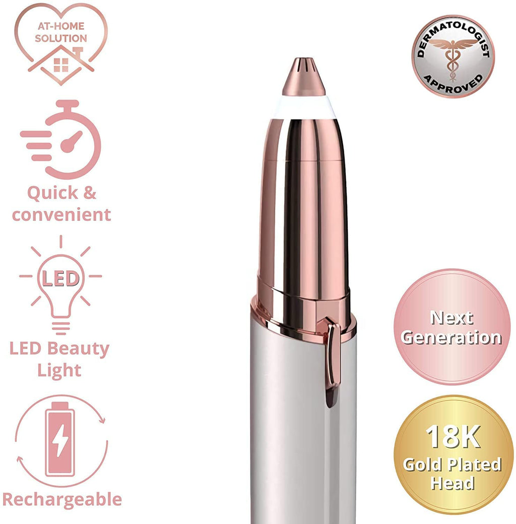 gurelax Eyebrow Hair Remover, Electric Eyebrow Trimmer for Women,Face and Eye Brow Razor with LED Light for Women Rechargeable with 2 x Replacement Heads (White)