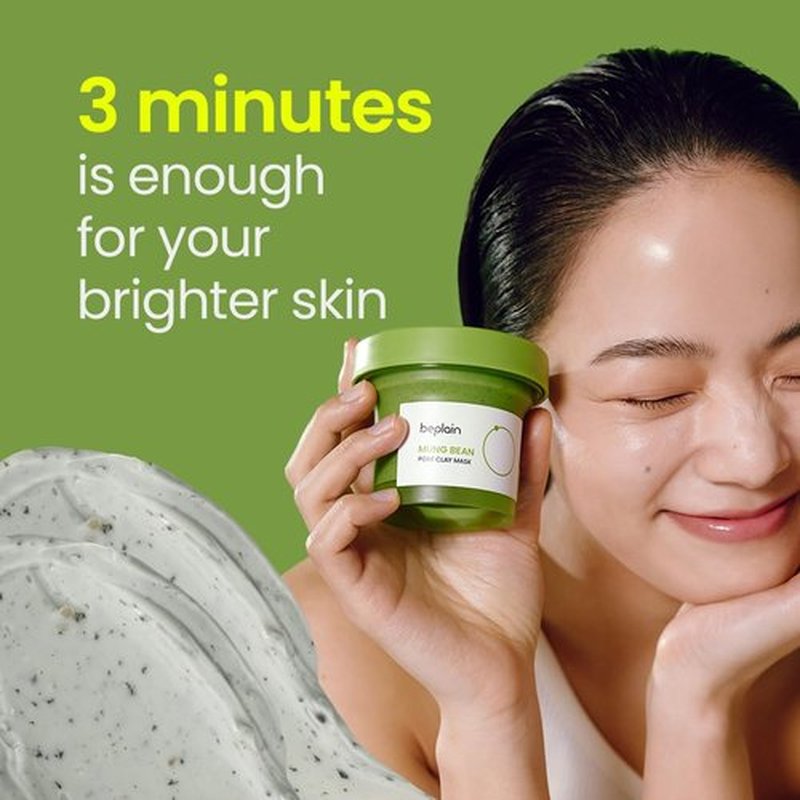 beplain Mung Bean Pore Clay mask (4.05 fl oz, 120ml) | Wash off mask for Blackhead & Whitehead care | Cleanse and visibly tighten pores | Collab with Youtuber LeoJ | Korean Clay Mask | k-beauty