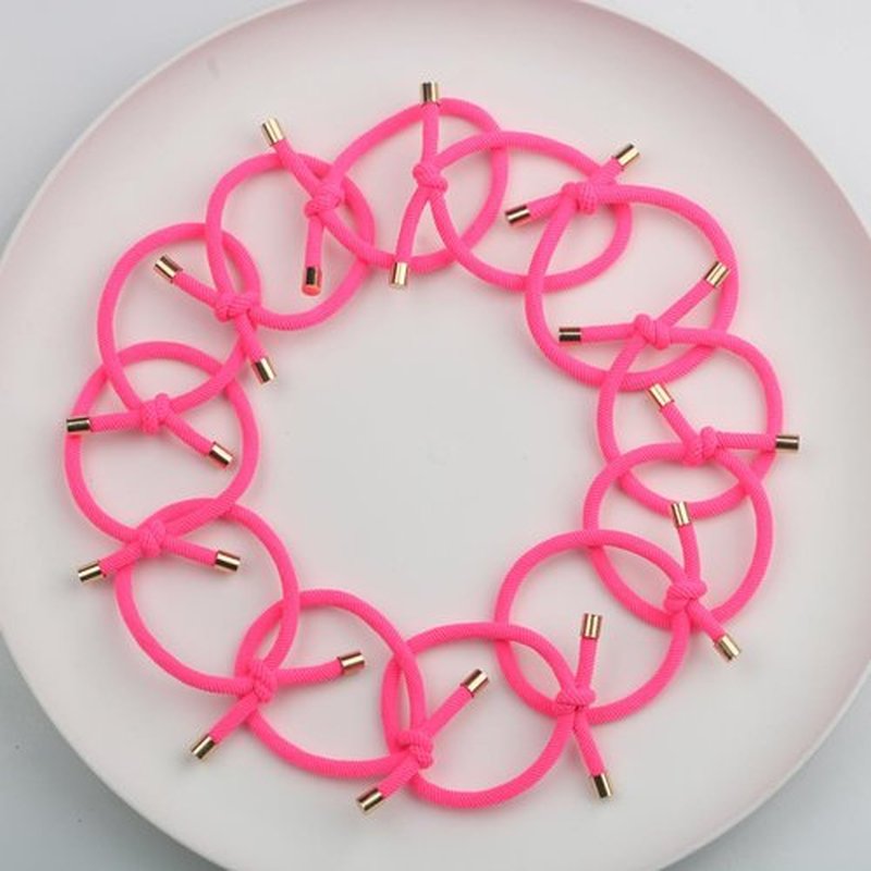 14PCS Hair Ties Elastics Stretchy Knotted Hair Ties Ponytail Holders for Women Girls Elastic Hair Rubber Bands for Thin Thick Wavy Curly Straight Long Hair (Neon Pink)