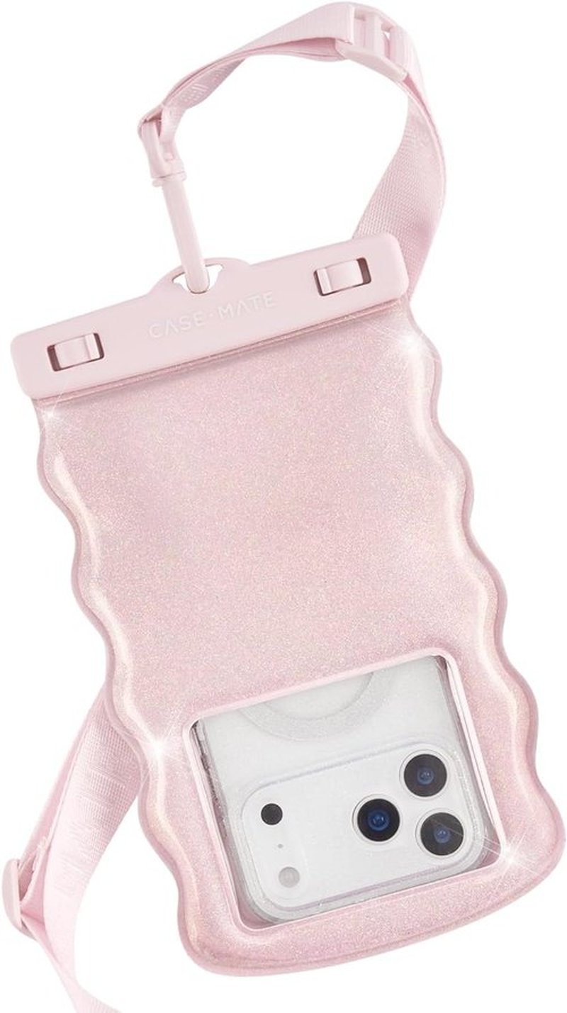 Case-Mate Wavy Waterproof Phone Pouch | Large Floating Case with Crossbody Lanyard - Ballet Pink Twinkle