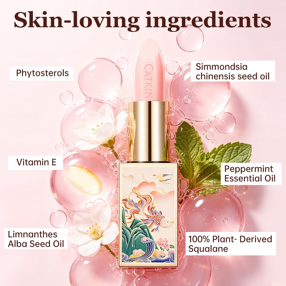 CATKIN Lip Balm Color Tinted Changing Lipstick Ultra Hydrating Lip Moistrurizer Lip Care with Vitamin E Nourishing For Cracked & Dry Lips 0.12 oz 3pcs with Gift Box(C09 C19 C20)
