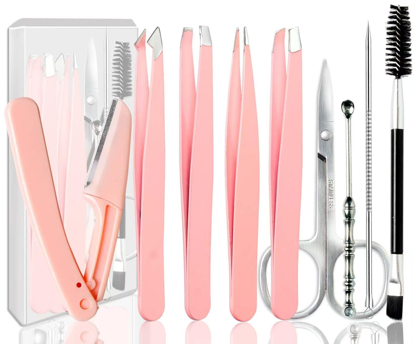 Muzioiernsu Tweezers for Women Facial Hair Eyebrow Kit Tweezer Set Pink