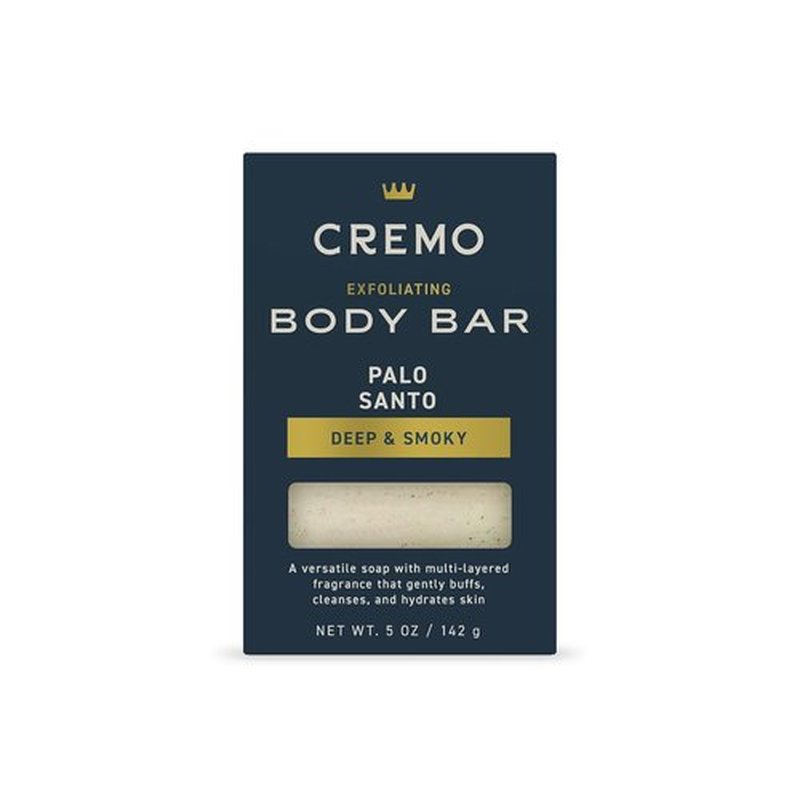 Cremo Exfoliating Body Bar for Men - Palo Santo Scent | Multi-Layered Fragrance, 5oz Hydrating Cleanser