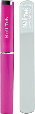 Nail Tek Crystal File - Durable Glass Nail File with Case | Travel-Friendly Mini 3" in Fuchsia