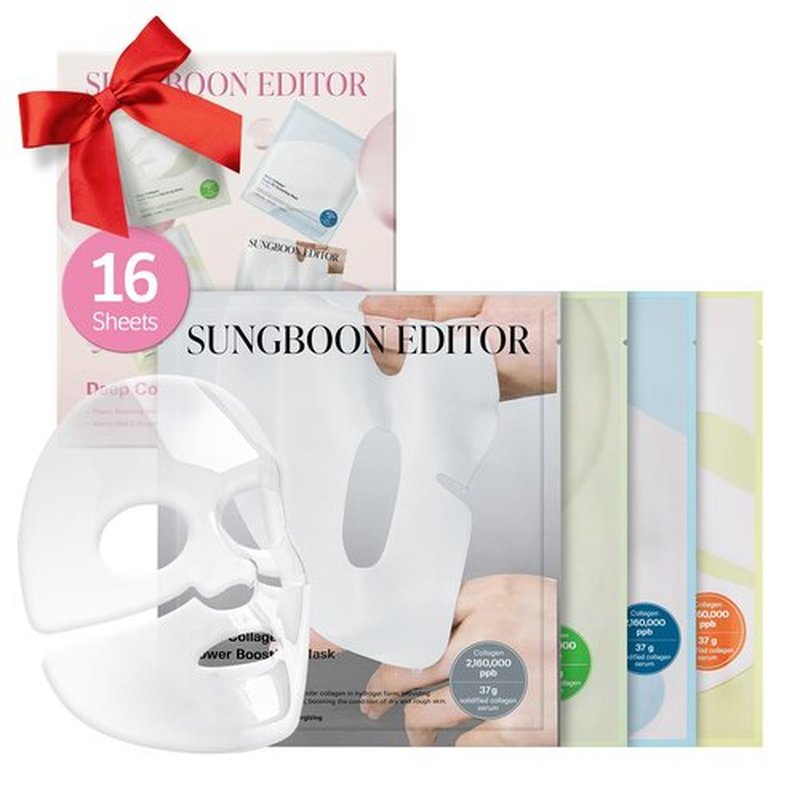 SUNGBOON EDITOR Deep Collagen STARTER KIT | Glass Skin, Elasticity, Moisturizing, Calming, Uneven Skin, Overnight Face Mask, Korean Skin Care, 37gx16ea | Gifts for Women