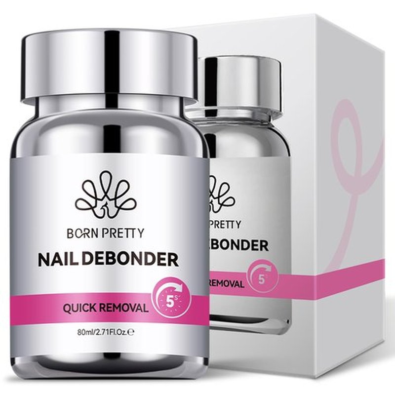 BORN PRETTY 80ML Nail Glue Remover for Press on Nails, 5s Quick Remover Fake Nails with Cuticle Pusher, Easy Remover for Acrylic Tips Nail Glue Fast Acting Adhesive Debonder Acetone-Free