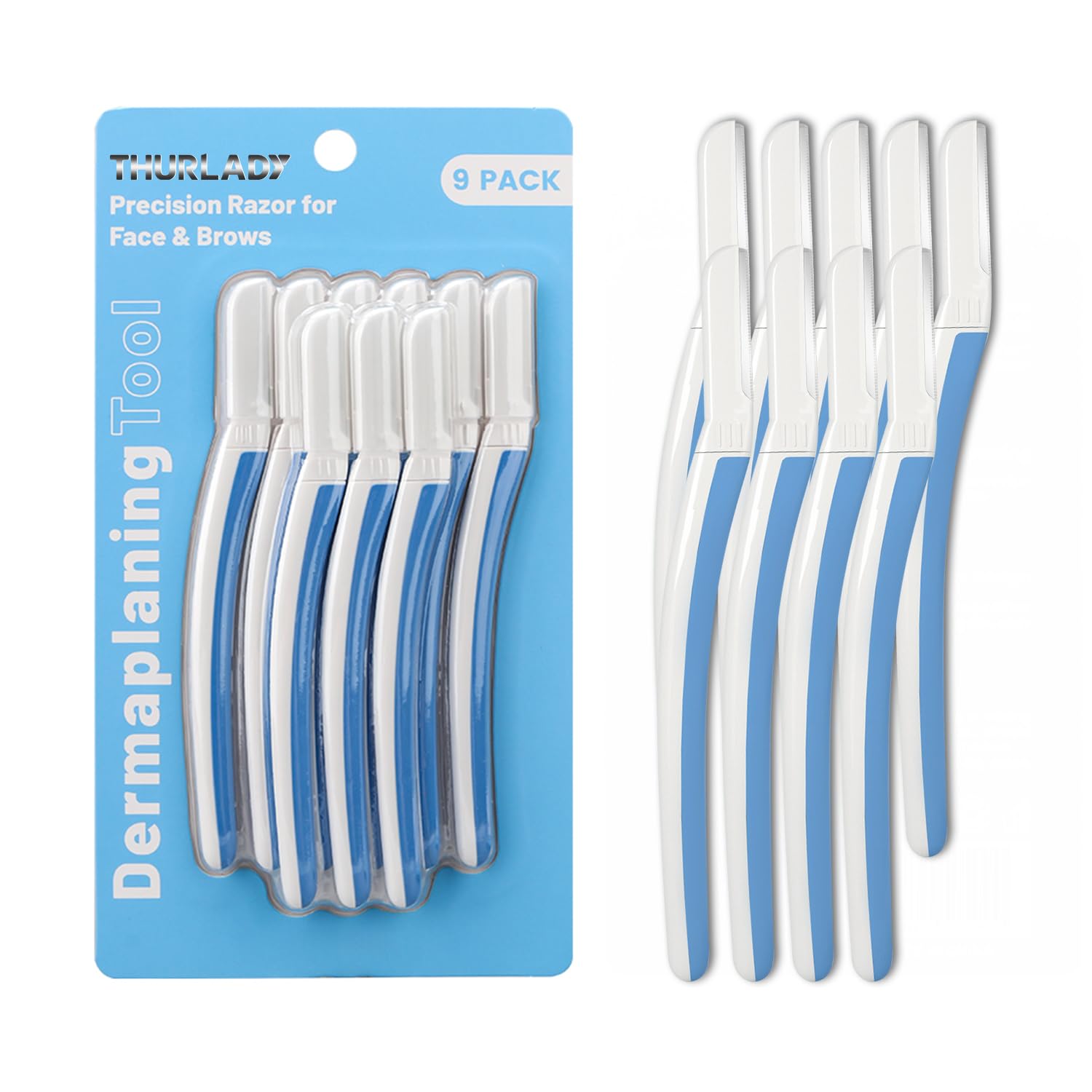 THURLADY Dermaplane Razor, Eyebrow & Facial Razor, 9 ct, Aegean Frost