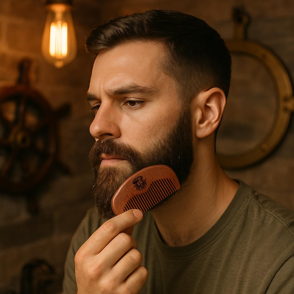 Barbanegra Beard and Mustache Wood Comb, Perfect for Balms and Oils, Anti-Static, Pocket Size for all types of Beards.