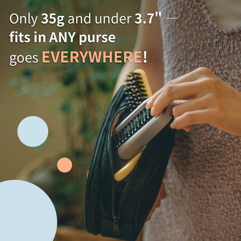 Uffy MiniPop Travel Hair Brush – Mini Folding Boar Bristles for Women, Men & Kids | Kid-Friendly Compact Comb for Wet & Dry Hair, Curly or Straight | Pocket-Size Detangler - Pink Lilac