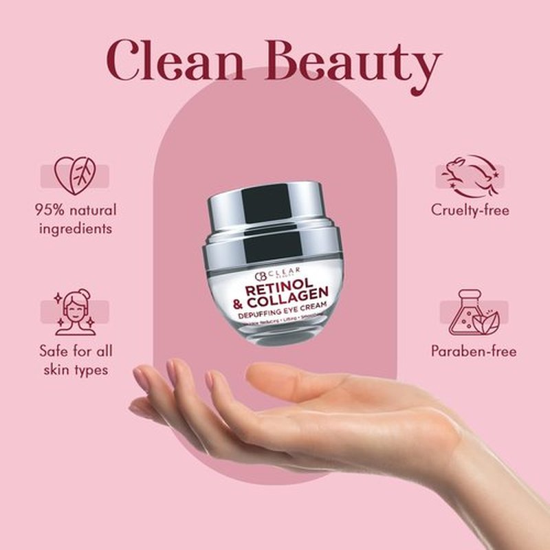 Clear Beauty Retinol Eye Cream with Collagen - Anti-Aging, Hydrating & Reduces Puffiness & Wrinkles - Dermatologist Tested, Cruelty-Free Korean Skin Care for All Skin Types - 1.01 Fl. Oz