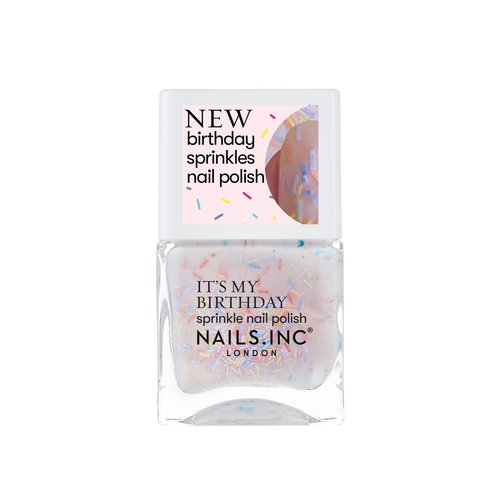 Nails Inc It’s My Birthday, Multicolor, Rainbow Sprinkles, Scented, Glossy, No Chip, Long Lasting, Quick Dry, Air Dry, Professional Manicures & Pedicures, Fingernail & Toenail, Nail Polish, 0.47 Fl Oz