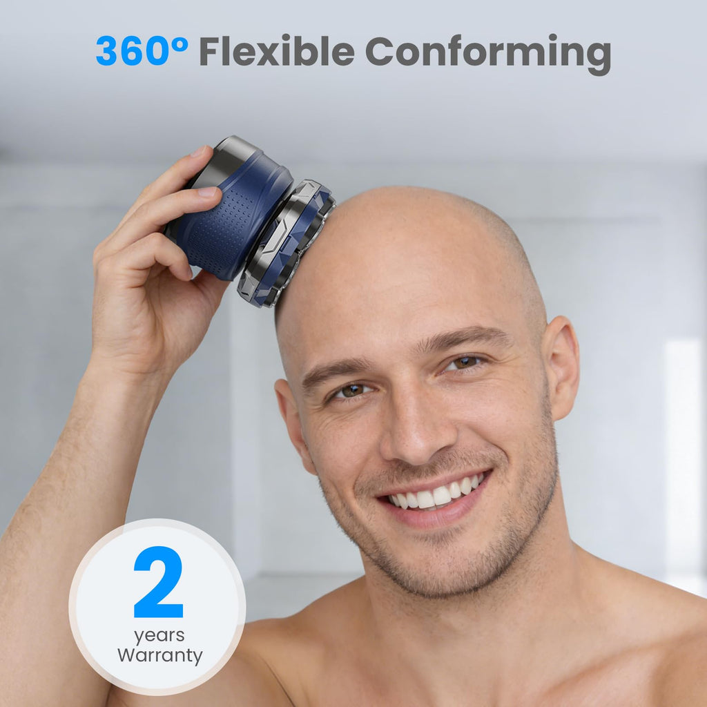 Phisco Bald Head Shaver with Travel Case & USB-C Charging, Electric Razor for Men, Cordless, Wet/Dry Waterproof, Rotary Shaver
