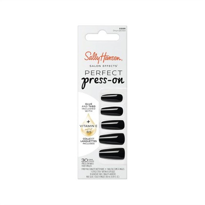 Sally Hansen Perfect Press-On Nails - Coffin Shape, Easy Application | 30 Nails, Glue & Adhesive Tabs | Onyx-Pected