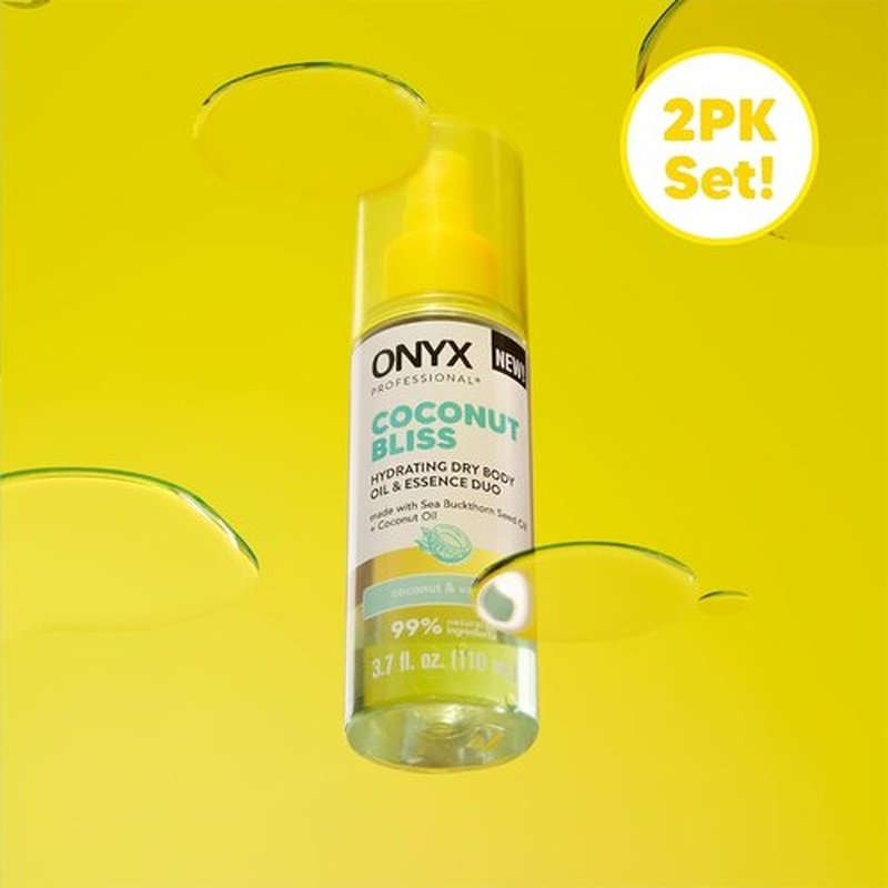 Onyx Professional Hydrating Dry Body Oil - Coconut Bliss, 3.7 Fl Oz | 2-Pack for Silky Smooth Skin