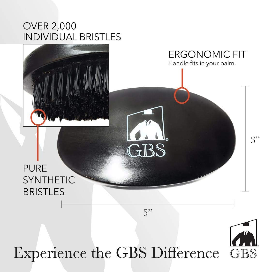 G.B.S Military Style Dual Bristle Beard and Hair Brush - Hi-Gloss Wood, Animal-free Vegan Bristles, Over 2,000 Firm Bristles for Daily Grooming (BLACK)