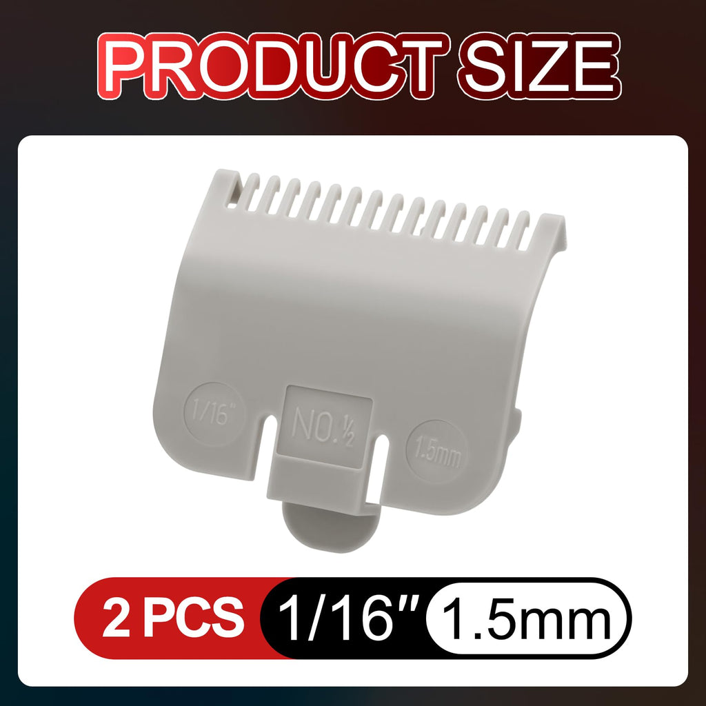 DC,CLISENCE 2pcs Hair Clipper Guards, Attachment Number #1/2-1/16''(1.5mm), Nylon Guards for Clippers, Clipper Attachments Replacement for Cutting Hairstyles Sideburns Beards - Gray