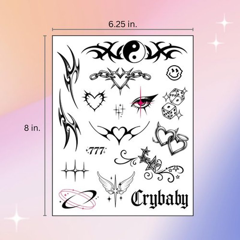 Pixel Hearts Cute Y2K Temporary Tattoos | Realistic Waterproof Fake Tats | Festival, Bachelorette, Halloween, Birthday Favors, Accessories