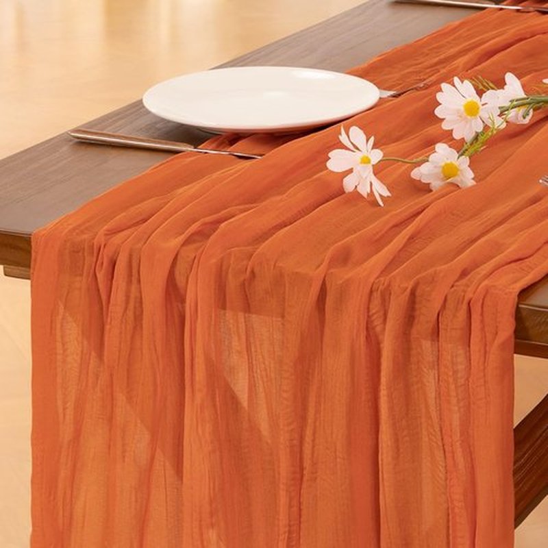 Socomi 10-Piece Orange Cheesecloth Table Runner - 120 Inch Boho Rustic Decor for Weddings & Events