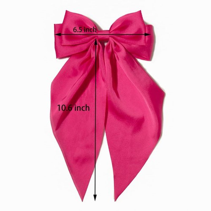 Pink Hair Bow for Women - Furling Pompoms Pack of 2 Hot Pink Bow Clips for Hair,Satin Big Bows Long Tail Alligator Clip Ribbon Large Pink Hair Accessories for Girls Women Teens