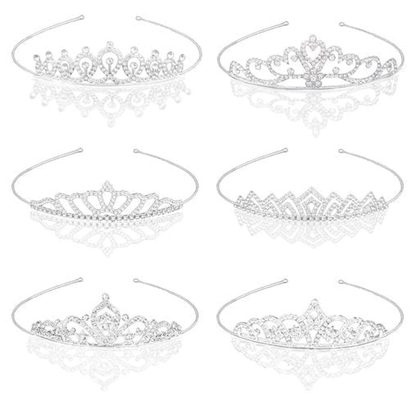 Naturahand 6 Pieces Silver Metal Tiara Crown Headbands with Decorative Dazzling Rhinestone Wedding Prom Birthday Party Princess Headpieces for Brides Bridesmaids Women Girls Teens Kids