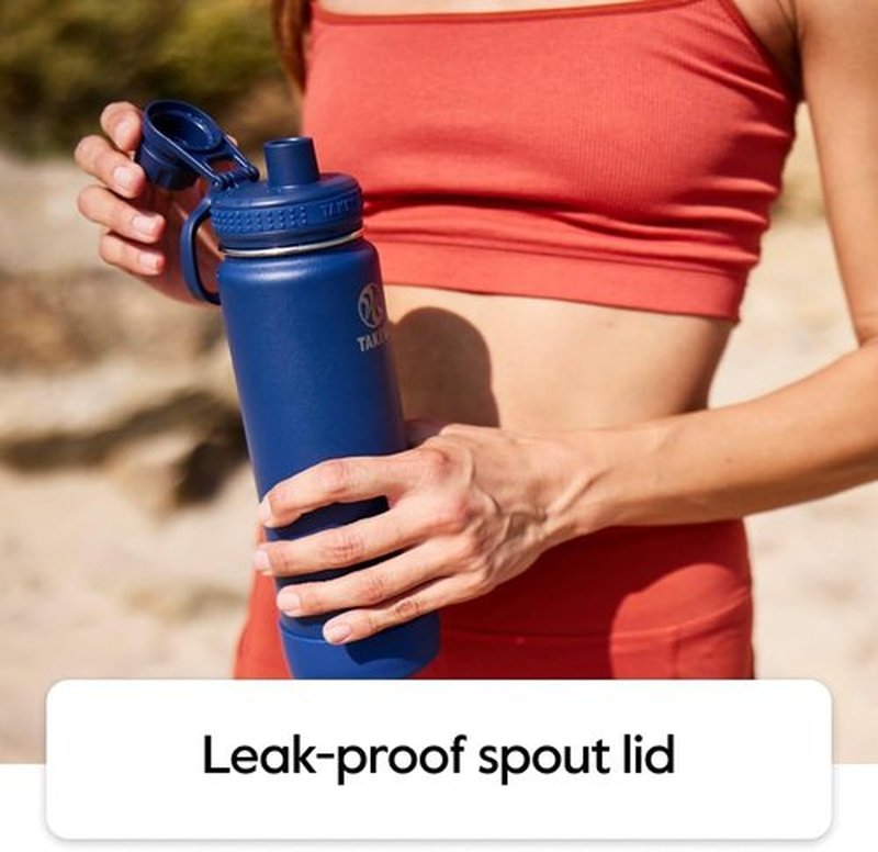 Takeya Actives Stainless Steel Water Bottle - Insulated, Leakproof, Keeps Drinks Cold 24 Hrs | 24 oz Bluestone
