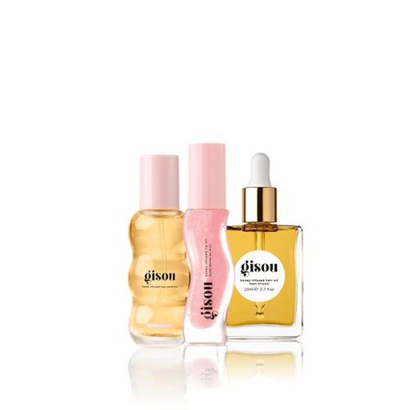 Gisou Honey Gloss On The Go Travel Set, Wildflower Honey Hair Perfume, Watermelon Sugar Lip Oil, Hair Oil, Shine-Boosting