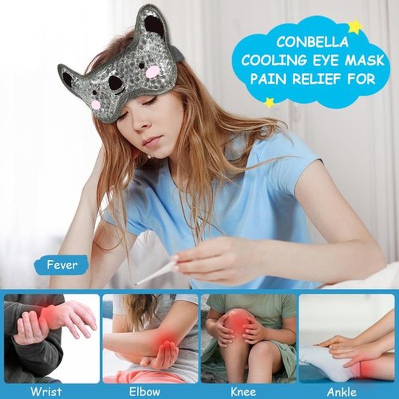 CONBELLA Kids Ice Packs 2 Packs Cooling Eye Mask with Soft Plush Backing for Children Boo Boos Sinus Headache Fever Patch for Kids (Green+Grey)