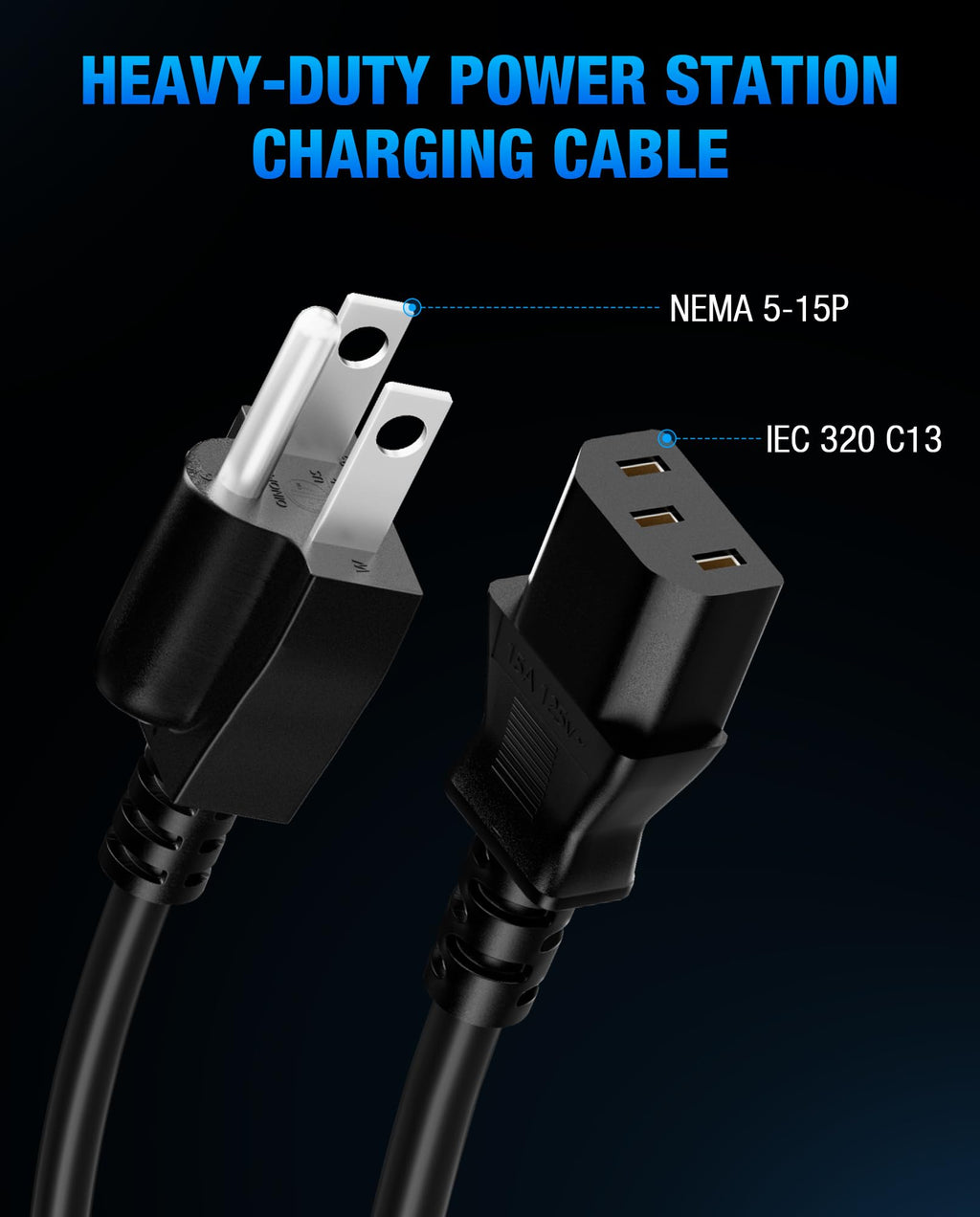 Heavy-Duty Power Station Charging Cable, 14AWG Fast Charger Cable for Jackery Explorer 2000/1500/1000 Pro,Ecoflow Delta/River Series,Bluetti EB3A;Anker 757/767, 125V 15A Universal AC Power Cord(6FT)