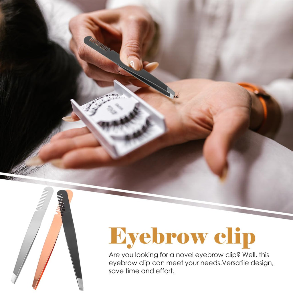 PRETYZOOM Eyebrow Tweezers Stainless Steel Slant Tip 2 in 1 Precision Brow Shaping Tool for Women Lash Applicator and Facial Hair Removal 3 PACK