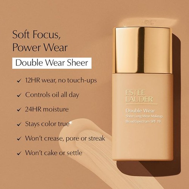 Estée Lauder Double Wear Sheer Matte Foundation SPF 19 | 12-Hour Wear, 1.0 Fl Oz, 5W1 Bronze