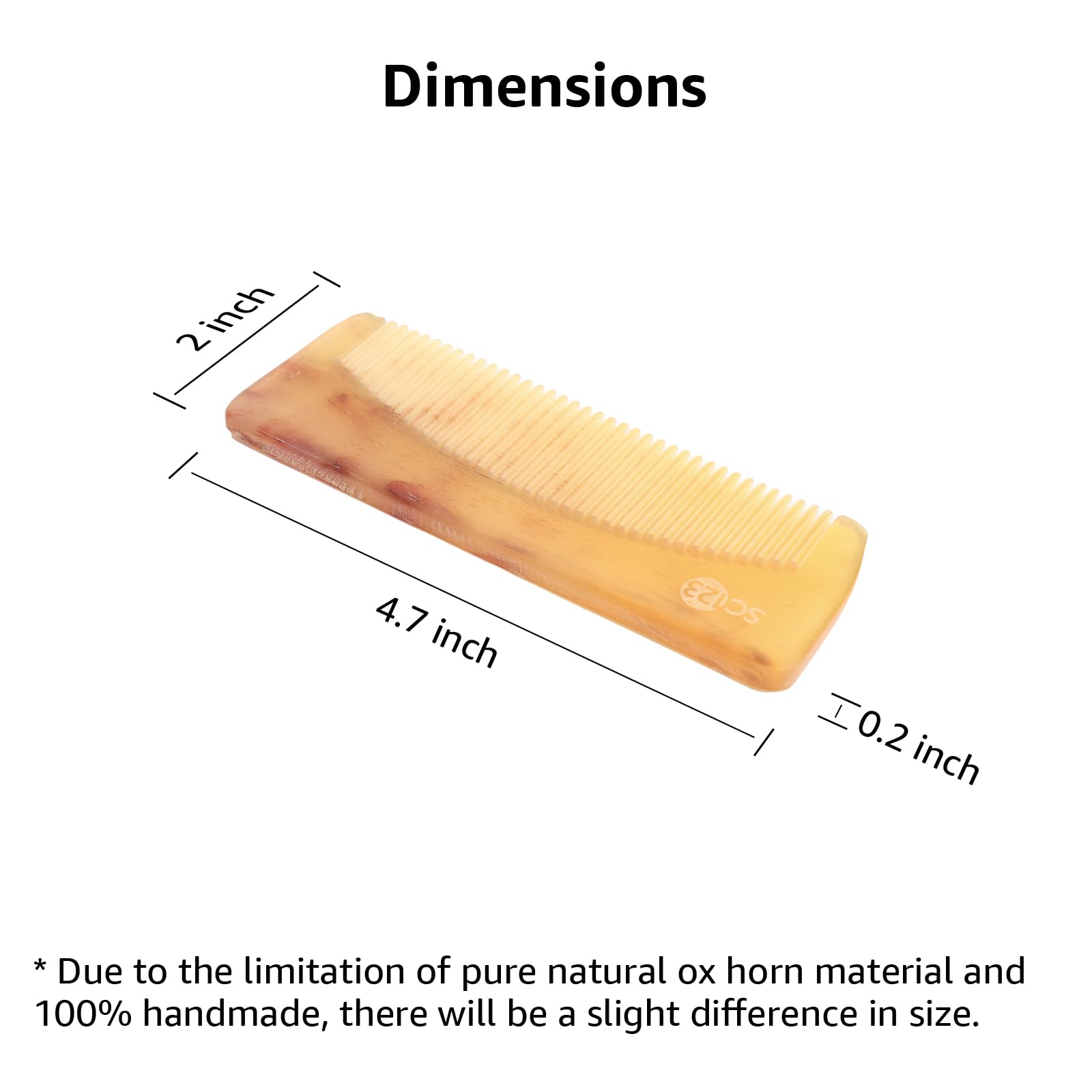 SC123 Untreated 4.7 inch Real Ox Horn Hair or Beard Mustache, Birth Labor Comb, Handmade Fine Tooth Small Pocket Travel, Anti-static, Detangling, Massage, Scalp Gua sha for Women, Men