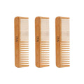 N12 Set of 3 Handmade Natural Bamboo Wooden Comb with Fine Wide Tooth, 17.5 cm - Eco-Friendly Anti-Frizz Detangler for Straight, Wavy, Curly Hair of Women, Men, Wood Birth Comb for Labour Pain