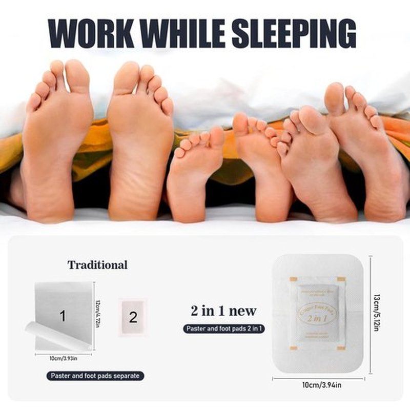 Niifawh 2 in 1 Foot Pads, Tear and Use Ginger Wormwood with Pure Natural Ginger Powder Bamboo Vinegar Wormwood, Bigger Adhesive ''Stay in Place'' All Night, 20 Pads