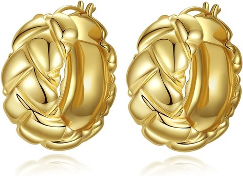 **Skiennix 18K Gold Plated Chunky Hoop Earrings - Stylish Thick Statement Jewelry for Women**