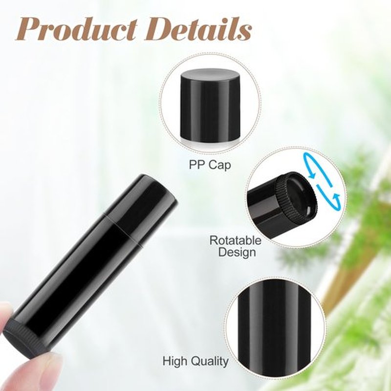 100 Pcs 5g Plastic Lipstick Tube Empty Black Lip Balm Tubes Containers Lip Gloss Storage Container Holder with Caps for DIY Lip Balm Cosmetic
