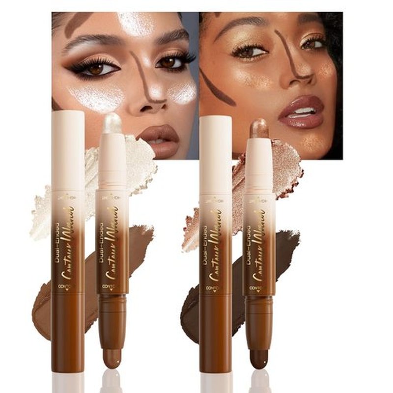 FeiCuiYun 2Pcs Dual-Ended 2-in-1 Cream Contour & Highlighter Stick Makeup For Face & Body – Waterproof, Long-Lasting, Suitable for All Skin Tones, (05+06)