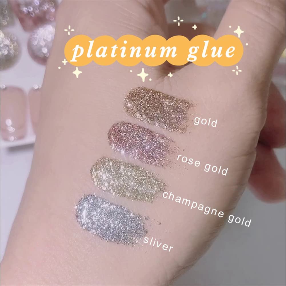 VERONNI Glitter Gel Nail Polish Chrome Platinum Glitter Gel Nail Polish Set, Sparkly Shiny Silver Gold Pink Champagne 4 Colors Nail Art Painting Drawing Home DIY Manicure Nail Salon