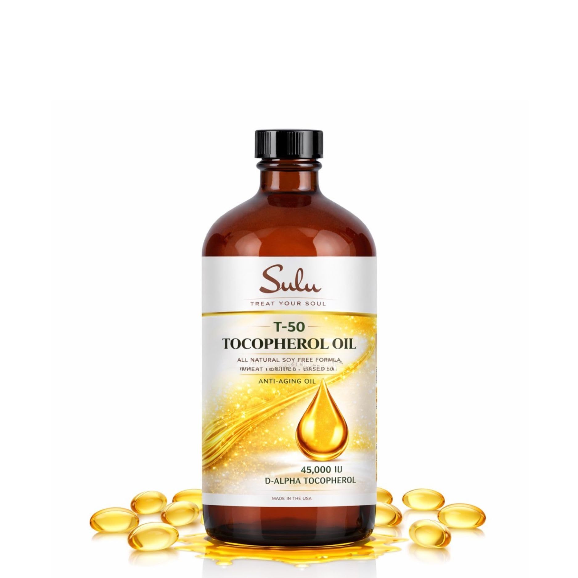 SULU ORGANICS 100% Pure and Natural Soy Free T-50 Tocopherols Vitamin E Oil (16 fl.oz)