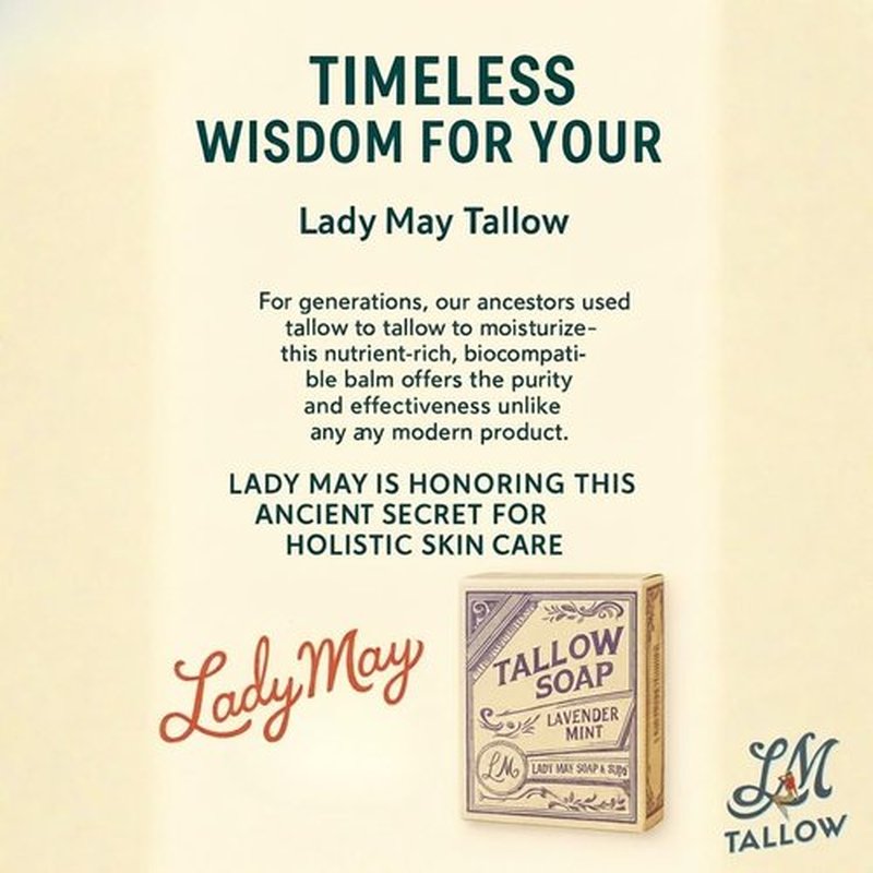 Lady May Tallow Beef Tallow Soap 3 Pack - All-In-One Natural Soap Bar, Made With Coconut Oil and Beef Tallow for Skin Health, Repair and Hydration - Nothing Artificial, USA Made (Lavender Mint)