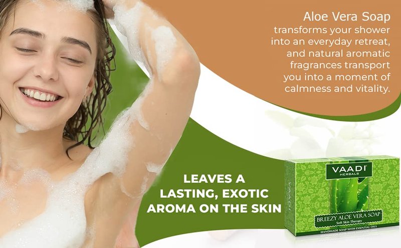 Vaadi Herbals Aloe Vera Soap 75 Grams (10.6 Ounces(Pack of 4 X 75 Grams))